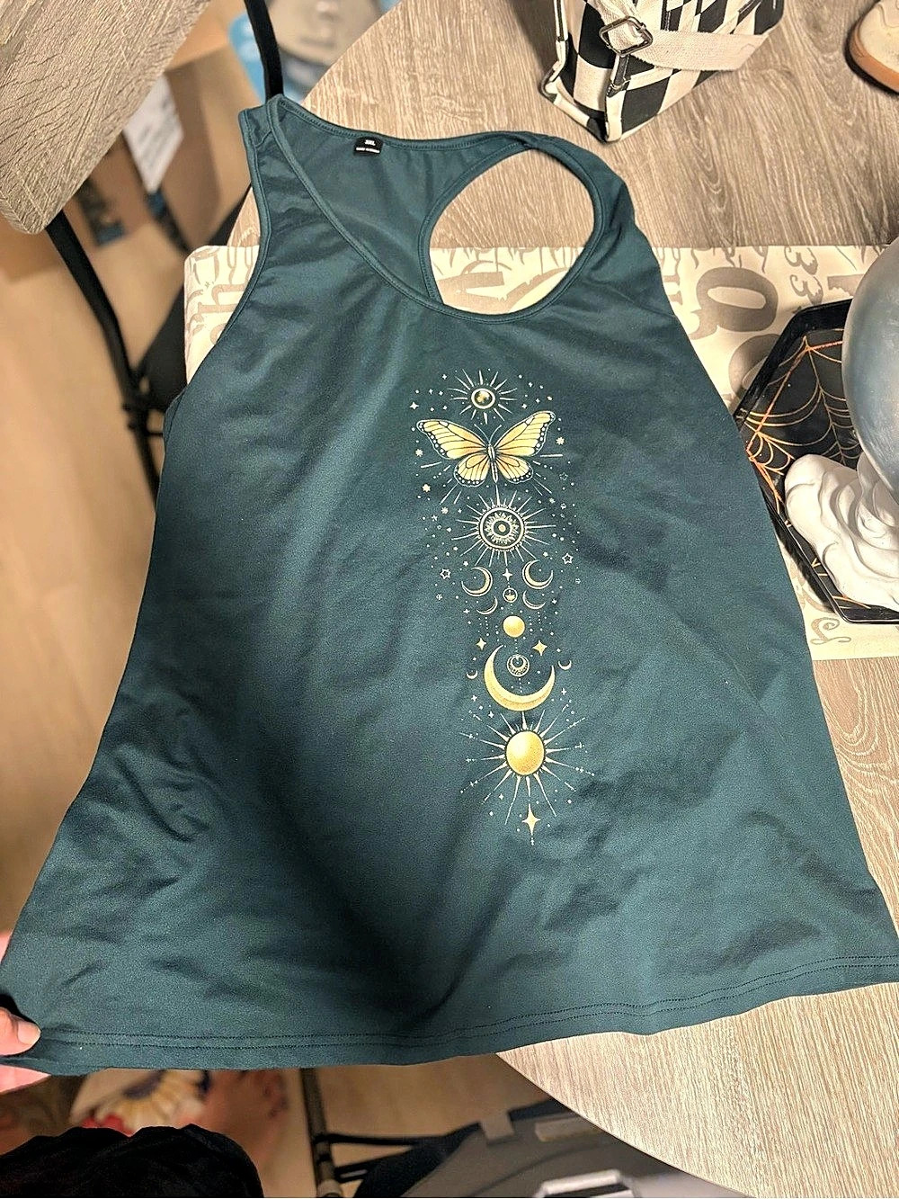 SHEIN LUNE Women's Casual Foil Sun & Butterfly Yoga Racerback Tank Top LUNE Foil